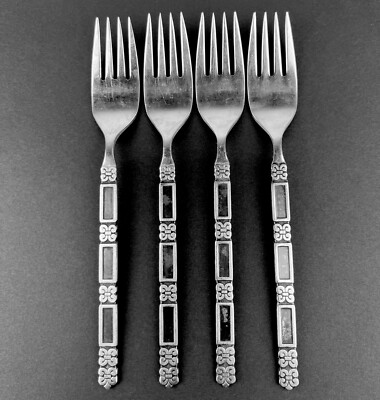 4 Salad Forks Black Accent (some fade) Oneida Community Madrid Black Stainless
