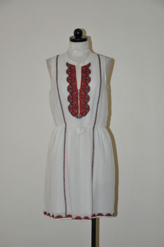 Madewell White Cotton Crepe Folk Stitch Ethnic Embroidery Mini Dress Women 10 - Picture 20 of 24