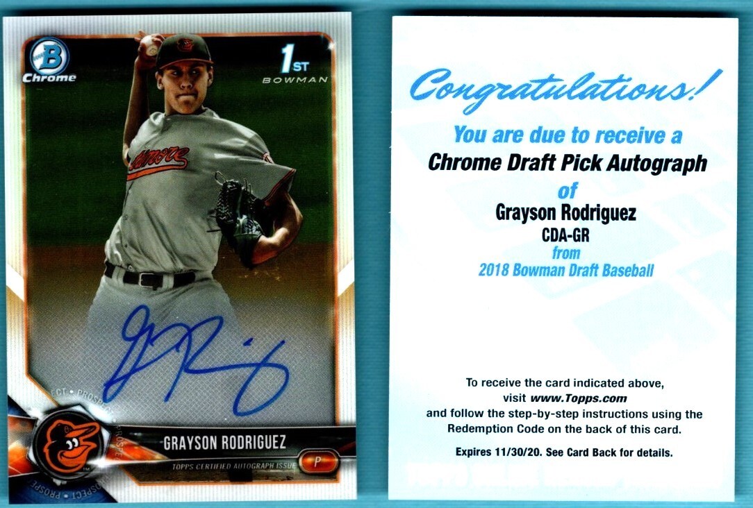 2018 Bowman Chrome DRAFT PICK Autograph  Auto  Grayson Rodriguez  CARD # CDA-GR