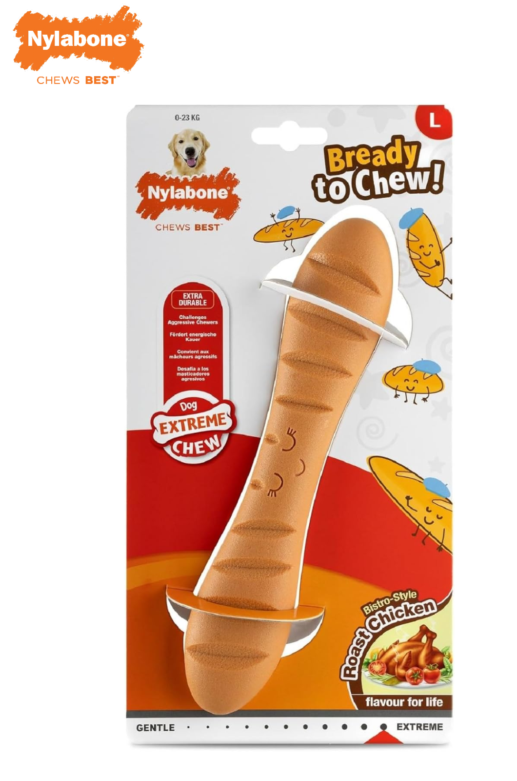 NYLABONE EXTREME DURA CHEW BAGUETTE LARGE DOG CHEW TOY ROAST CHICKEN FLAVOUR
