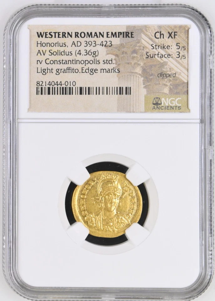 Roman Gold Coin -- Honorius Solidus (Extremely Fine!) - Image 3 of 4