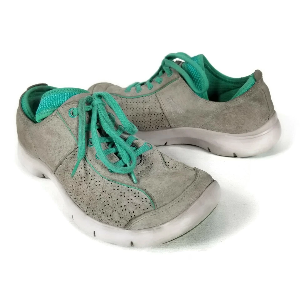 Dansko Elise Lace Up Sneaker Womens 38 US 7.5-8 Gray Green Suede Comfort Oxford - Image 2 of 4
