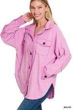 Zenana All About The Fleece Button-down Shacket In Mauve S-l Qj-4003d4