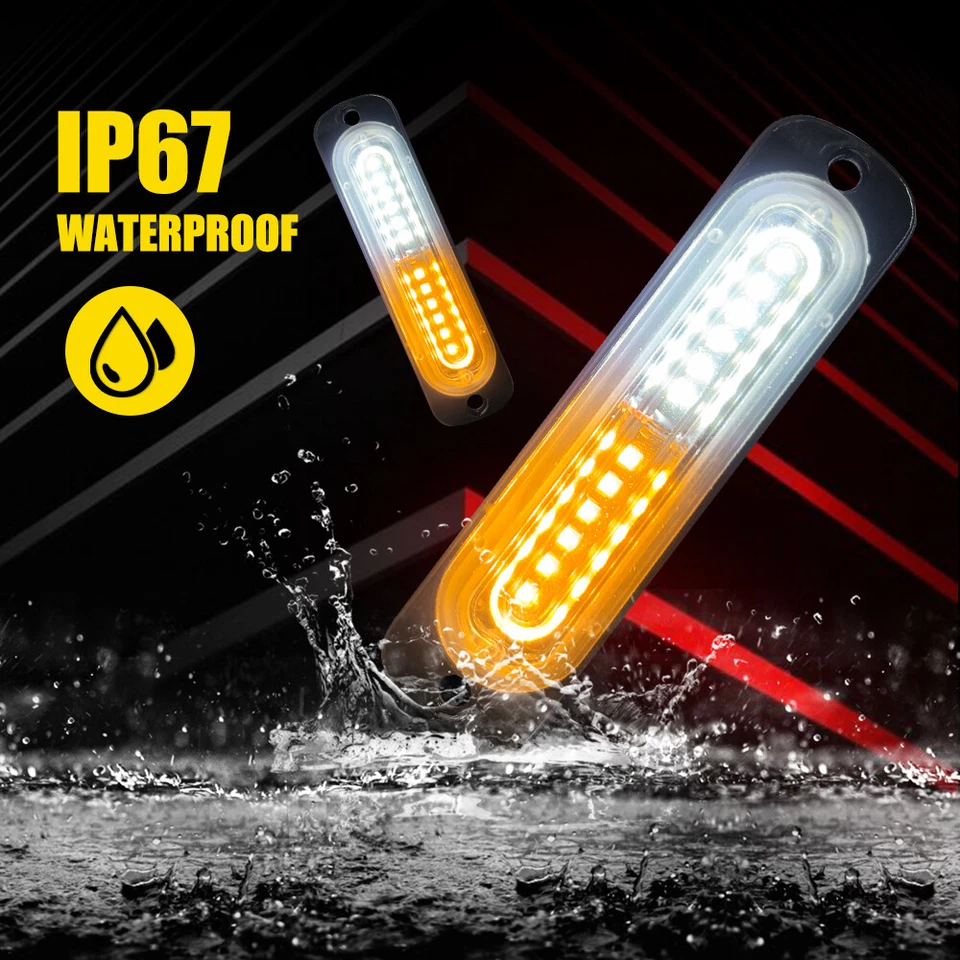 4 желтых/белых аварийных автомобильных маяка 12 светодиодов предупреждающие вспышки стробоскопические лампы - Изображение 4 из 4