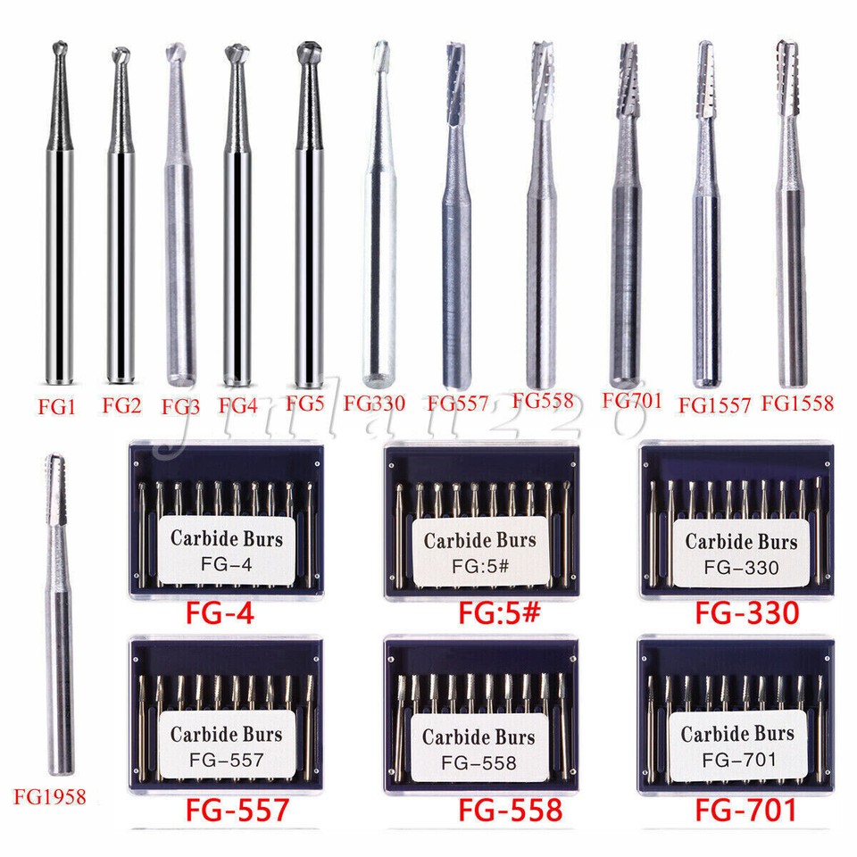 Dental Carbide Burs FG #556, 557, 330, 245 FG1-5 / FGXL Surgical /Endo ...
