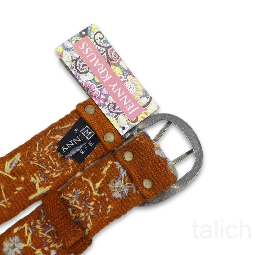 New Jenny Krauss Blue Floral Embroidered Brown Wool Belt  display picture 2