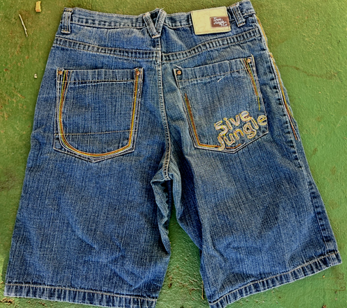 VTG Y2K 5ive Jungle & Co Jean Shorts 38 Embroidered Skater Grunge Denim Unique!