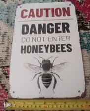 NEW 8x11" Caution Do Not Enter Honeybees Bees metal wall sign garden art chic