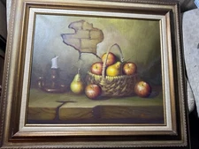 Large Vintage Marillo "Tabletop Still Life Scene" Oil Painting - Signed/Framed