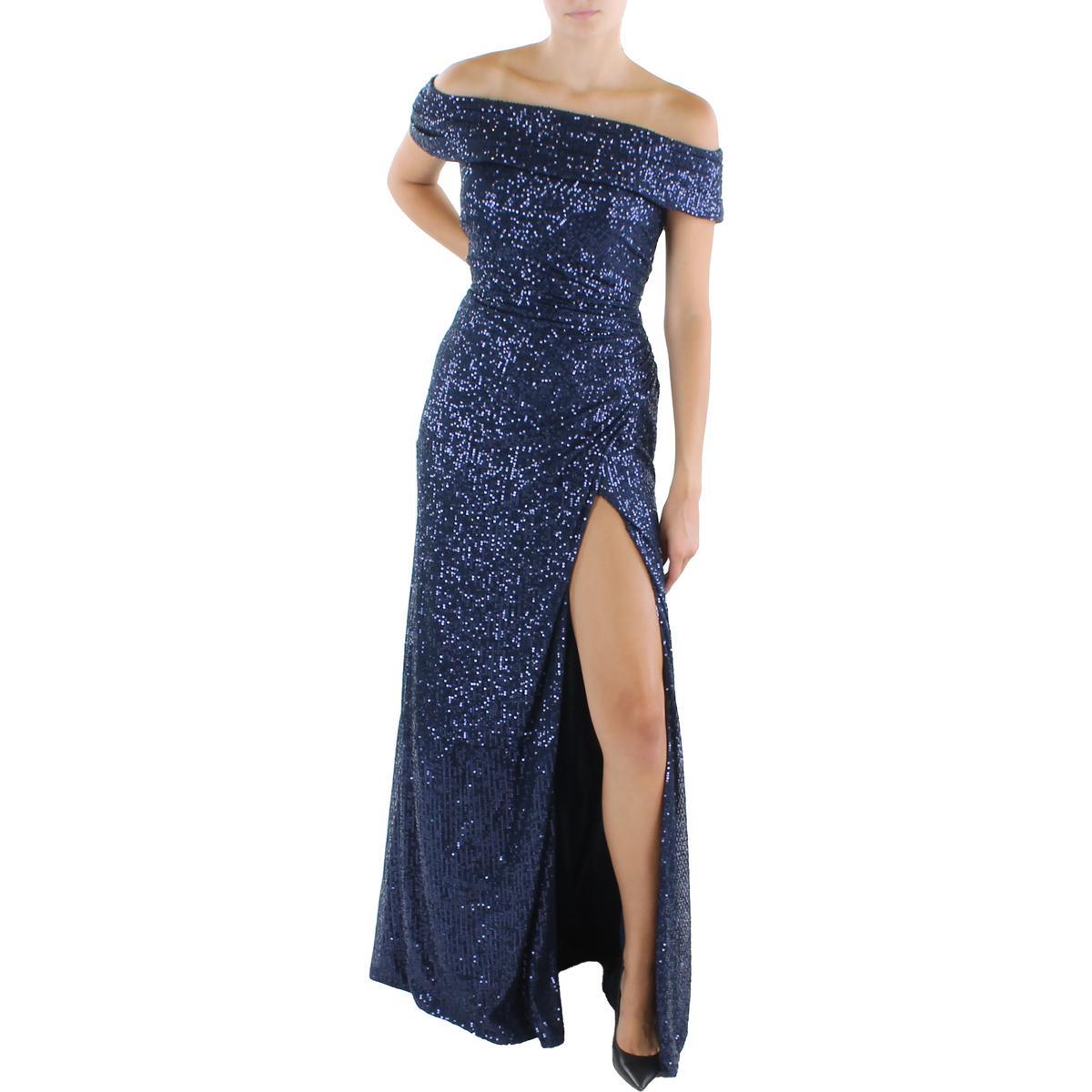 Женское макси-вечернее платье Ieena for Mac Duggal темно-синего цвета с блестками, 6 BHFO 5960