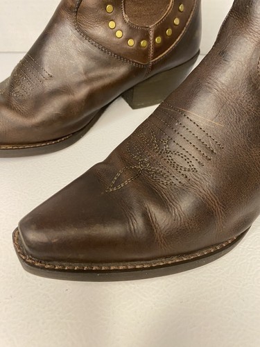 DINGO Women’s Size 8 Leather Western Cowgirl Cowboy Ankle Boots Heeled Brown - Picture 4 of 20