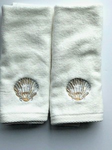 Finger Tip Towels Blue Starfish Embroidered Bathroom Summer Beach House Set of 2