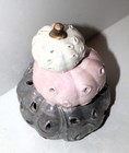 CERAMIC Lights up HARVEST PUMPKIN White Pink & Gray 3 Tier 8" FIGURINE Home Deco — photo 6