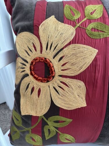 Pier 1 Imports Pillow Embroidered Floral Multicolored 15” X 15” Beautiful! EUC - Picture 2 of 5