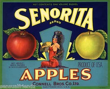 Senorita Apples Fruit Crate Label Art Print Vintage Connell Bros San Francisco