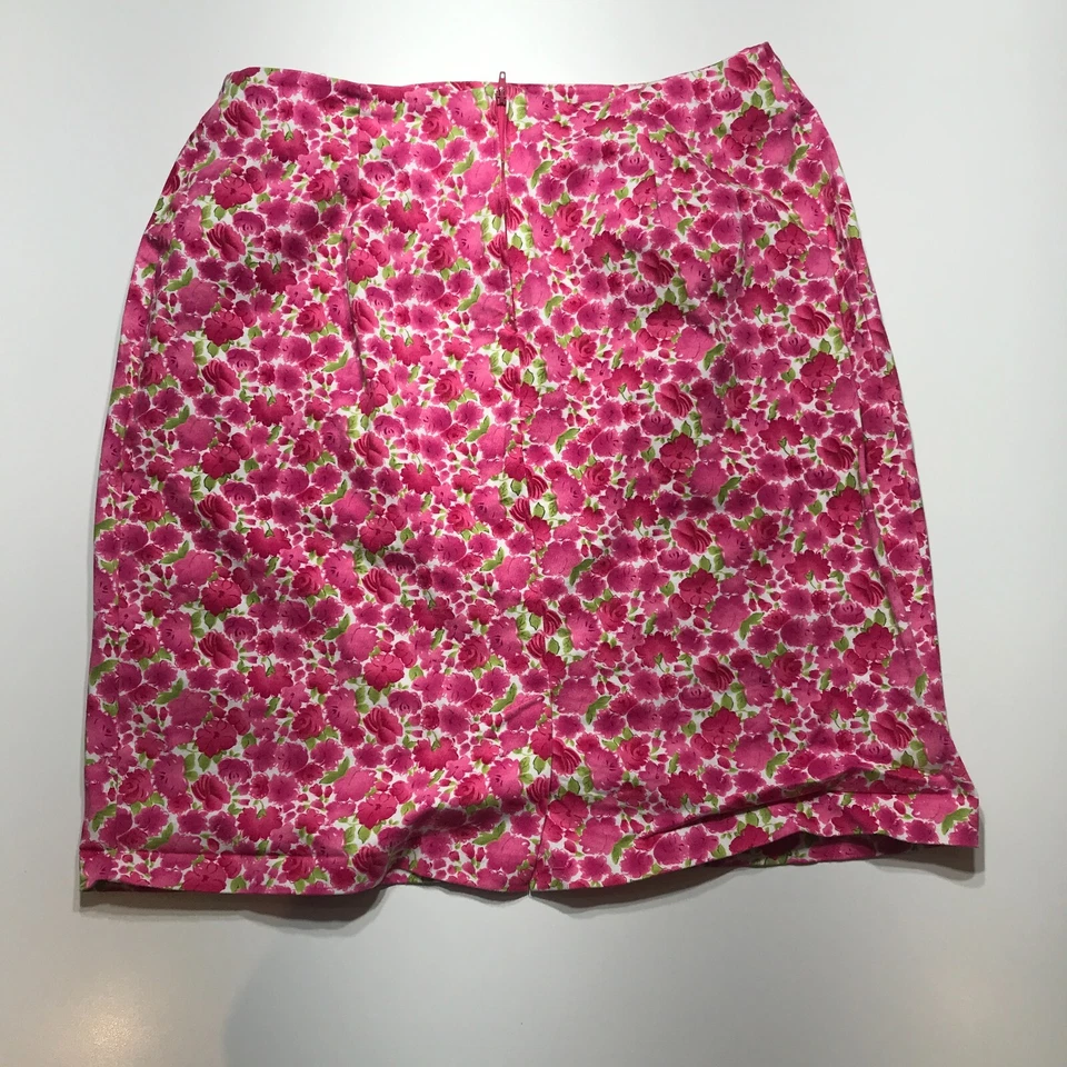 Briggs Rosa Delicada Floral Lindo Patrón Recto Verano Algodón Falda EE. UU. Talla 16 Foto 2 de 4