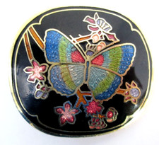 Vintage 1980s Cloisonne Belt Buckle Small Dainty Butterfly Flowers 1.5" wide B