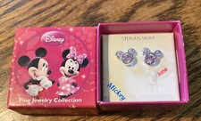 925 Sterling Silver Disney Mickey Mouse Sparkle Stud Earrings Pink Stone June