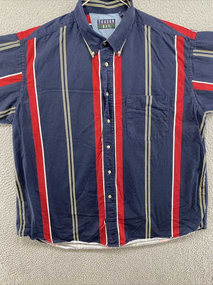 VTG 90s Trader Bay Short Sleeve Button Up Vertical Striped Shirt Men’s Size XL - Image 3 of 4