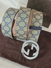 Gucci GG Monogram Supreme Blue/Beige Canvas Belt Size 95cm 32-34