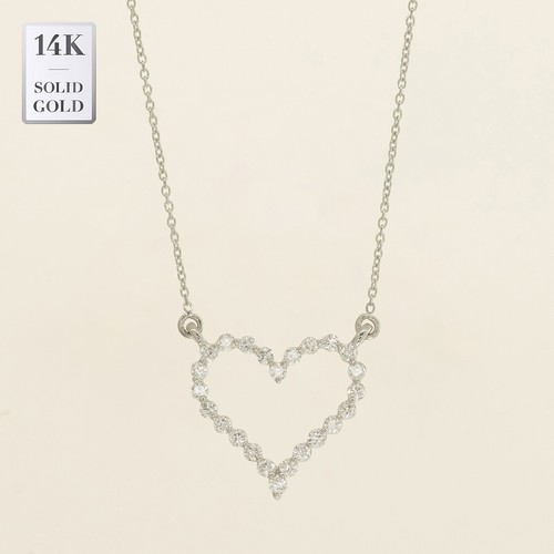 14K Real Solid Gold Diamond Heart Chain Pendant Necklace Minimalist Jewelry - Picture 8 of 9