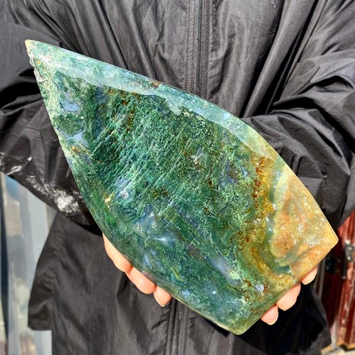 2.20LB Natural Druzy Moss Agate Crystal Tear Drop Freeform Carved Polished Quart - 第 7/10 張圖片
