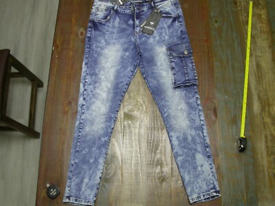 Tailored Recreation Jeans Mens 40x32 Tapered Stretch Fit-Acid Washed-Blue Indigo