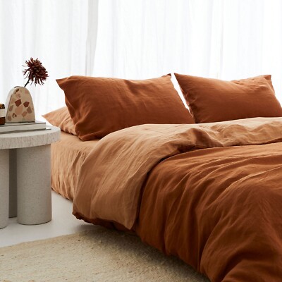 Cinnamon & Sandalwood Color Linen Duvet cover Dual Color Linen bedding Cover Set