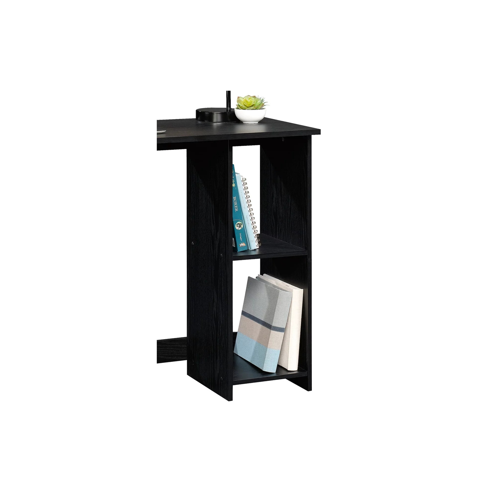 Black Writing Desk Small Space Desk W/ 2 Shelves, Home Office Desk