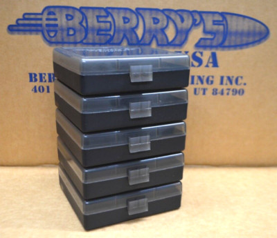 9 mm / 380 - (5) x 100 round ammo case / box (SMOKE / BLACK) Berrys mfg 9 mm NEW