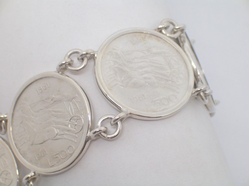Bracciale in Argento 925 e monete da 500 lire - Braccialetto Quadriga Centenario - Picture 5 of 10