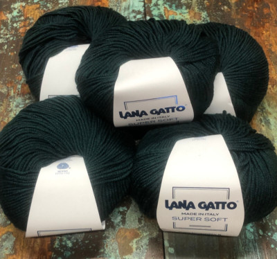 Lot of 5 Lana Gatto Green Super Soft Merino Wool Yarn 50g/125m Each #8563