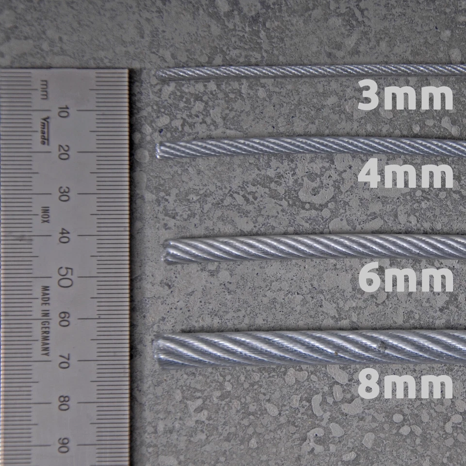 Stahl Seil Drahtseil PVC Ummantelt 3mm 4mm 6mm 8mm Set zum Spannen Spannsystem - Bild 2 von 4