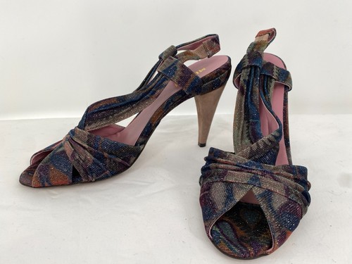 Vintage Missoni luxuriöse Stoff Leder Peep offene Zehenpartie Schuhe Sandalen Pumps Gr. 39 - Bild 15 von 15