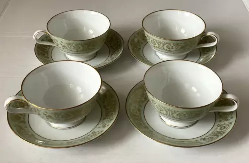 Vintage Noritake Viscount Pattern Coffee or Tea Cup and Saucer Set of Four Each