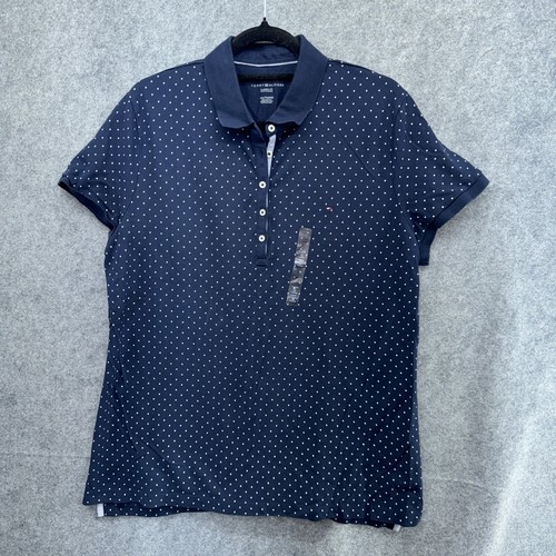 Tommy Hilfiger Men's Short Sleeve Callers 1/4 Button Pull Over Polkadot Blue XXL