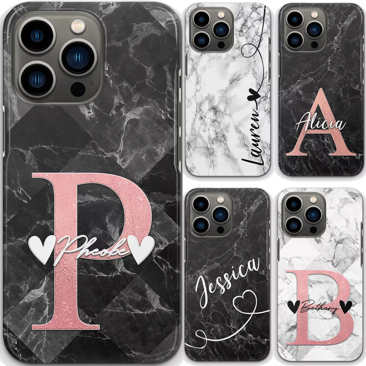 Personalised Marble Monogram Phone Case For iPhone 15 Pro Max 14