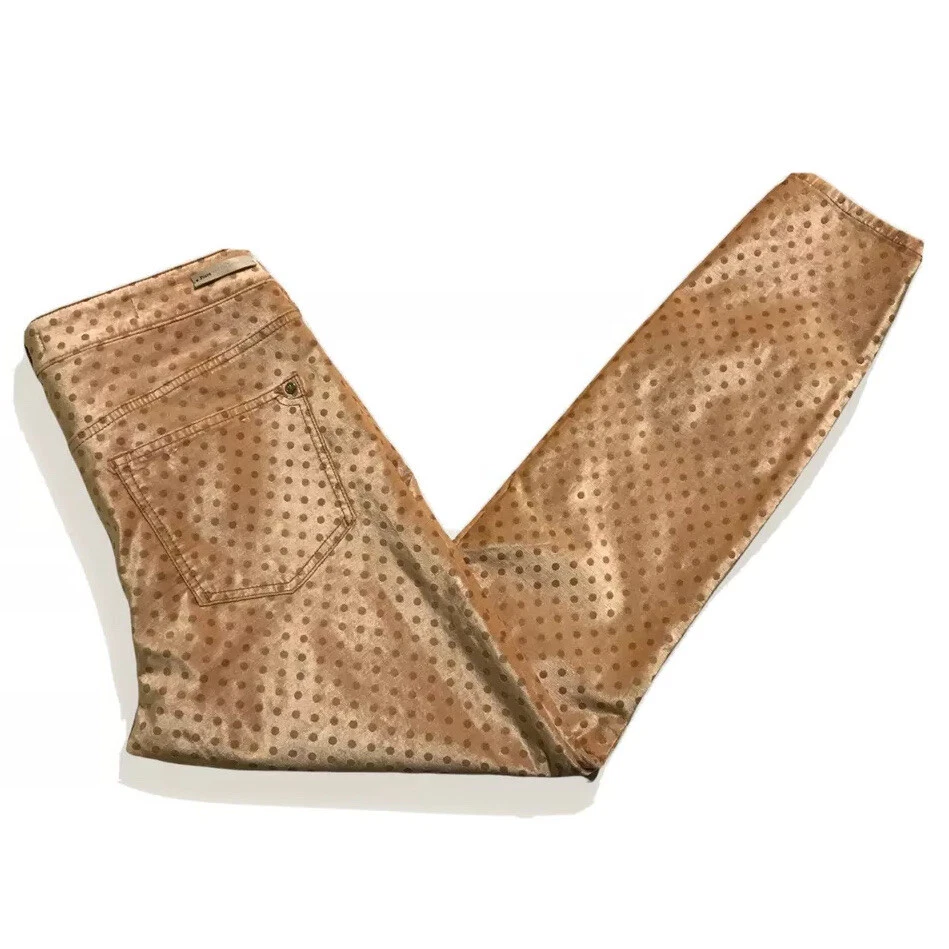 ANTHROPOLOGIE PILCRO Mujer Talla 29 Rosa Lunares Terciopelo Alto Pantalón Ajustado
