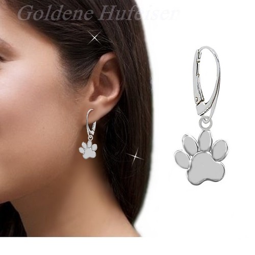 Pfoten Klapp-Brisur Ohrringe 925 Sterling Silber Pfote Hund Katze Ohrhänger - Bild 2 von 3
