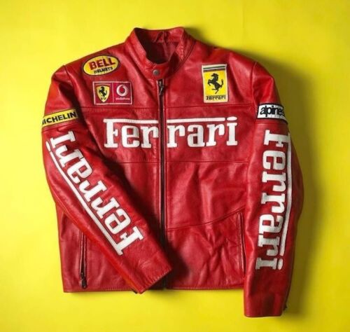 Ferrari Racing Leather Jacket Vintage Streetwear Embroidered Jacket - Picture 4 of 6