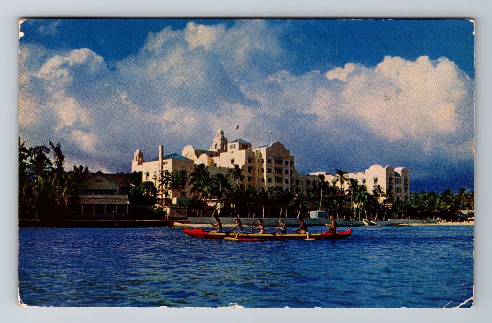 Waikiki HI-Hawaii, Outrigger Canoeing, Vintage c1952 Postcard