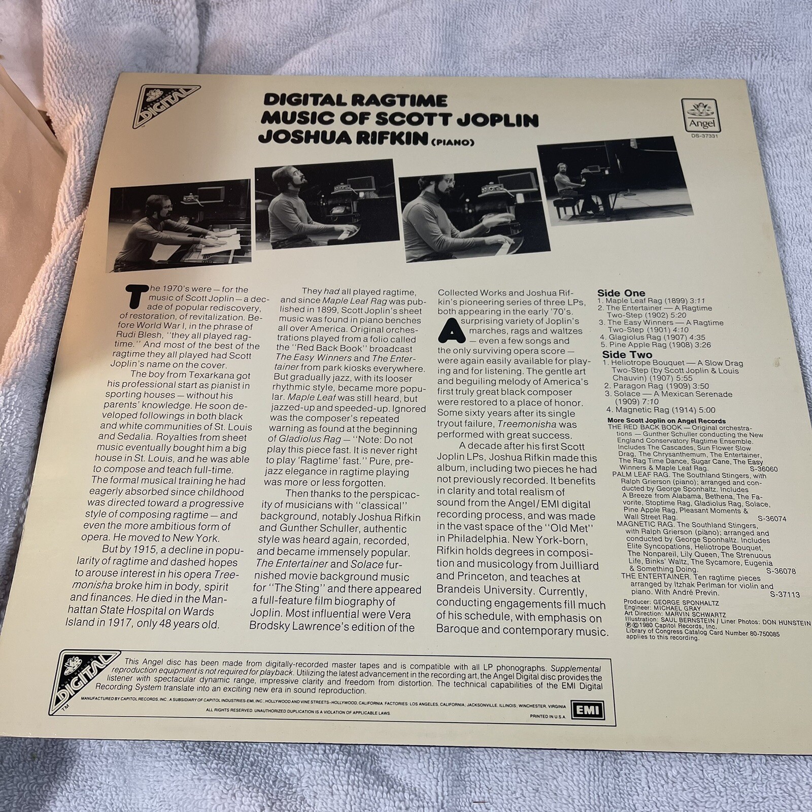 Joshua Rifkin Ragtime Music Of Scott Joplin-Digital Ragtime-Joshua Rifkin. LP. Angel DS-37331 ...