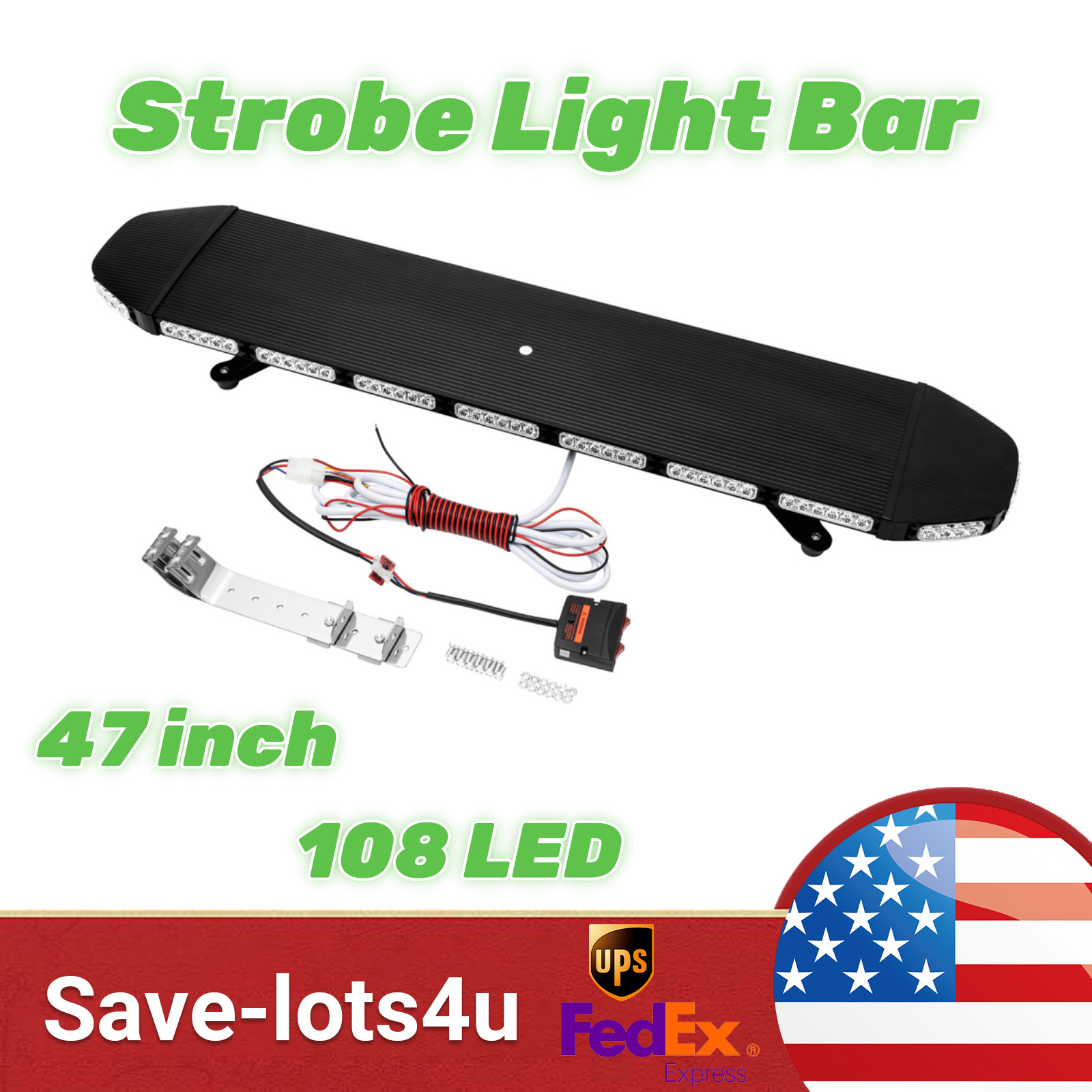 47Inch 108 LED Amber Strobe Light Bar Waterproof Emergency Warn Beacon