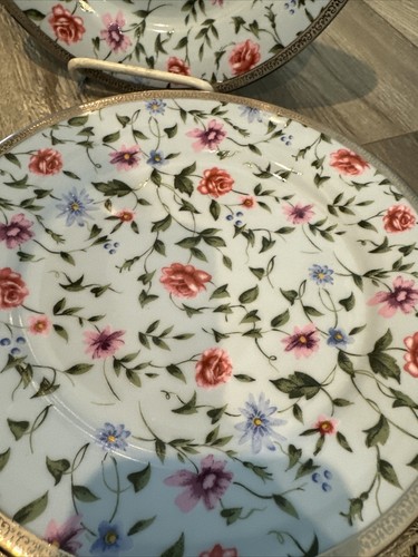 4 Grand Buffet Platinum Floral Chintz Accent Salad Plates by Charter Club 9 3/8” - Picture 3 of 4