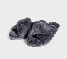 60 P.J.Salvage Women's Gray Faux-Fur Slide Slip-on Slippers Sandals hoes Size M
