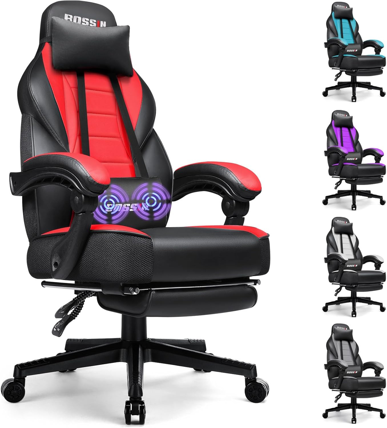 Racing Style Gaming Chair, Leather Computer Desk Chair with Footrest and Headres