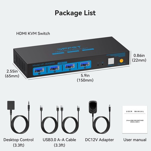 HDMI KVM Switch 2 Port 4K@60Hz for 2 Computers Share 1 Monitor USB 3.0 KVM 4 USB - 第 1/9 張圖片