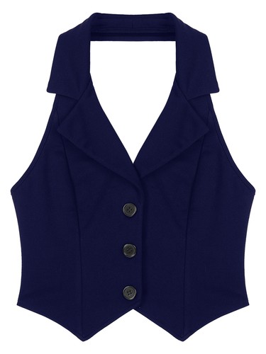 Women's V Neck Vest Lapel Halter Backless Button Down Pointed Hem Crop AU - Picture 17 of 53