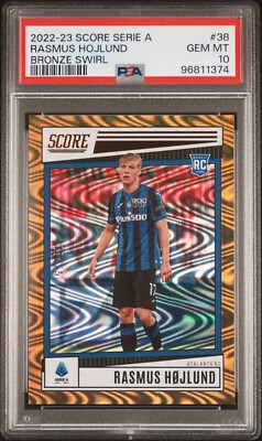 2022-23 Panini Score Serie A Rasmus Hojlund Bronze Swirl Rookie /55 PSA 10 POP 1