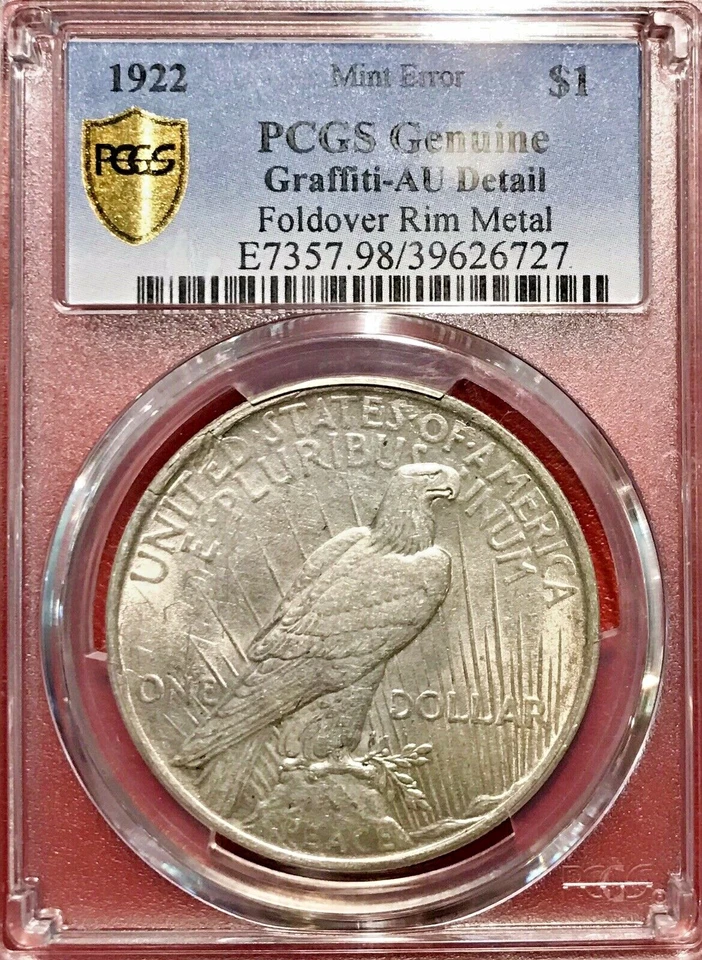 1922 PEACE DOLLAR PCGS  AU ROLLING FOLD MINT ERROR - Image 4 of 4
